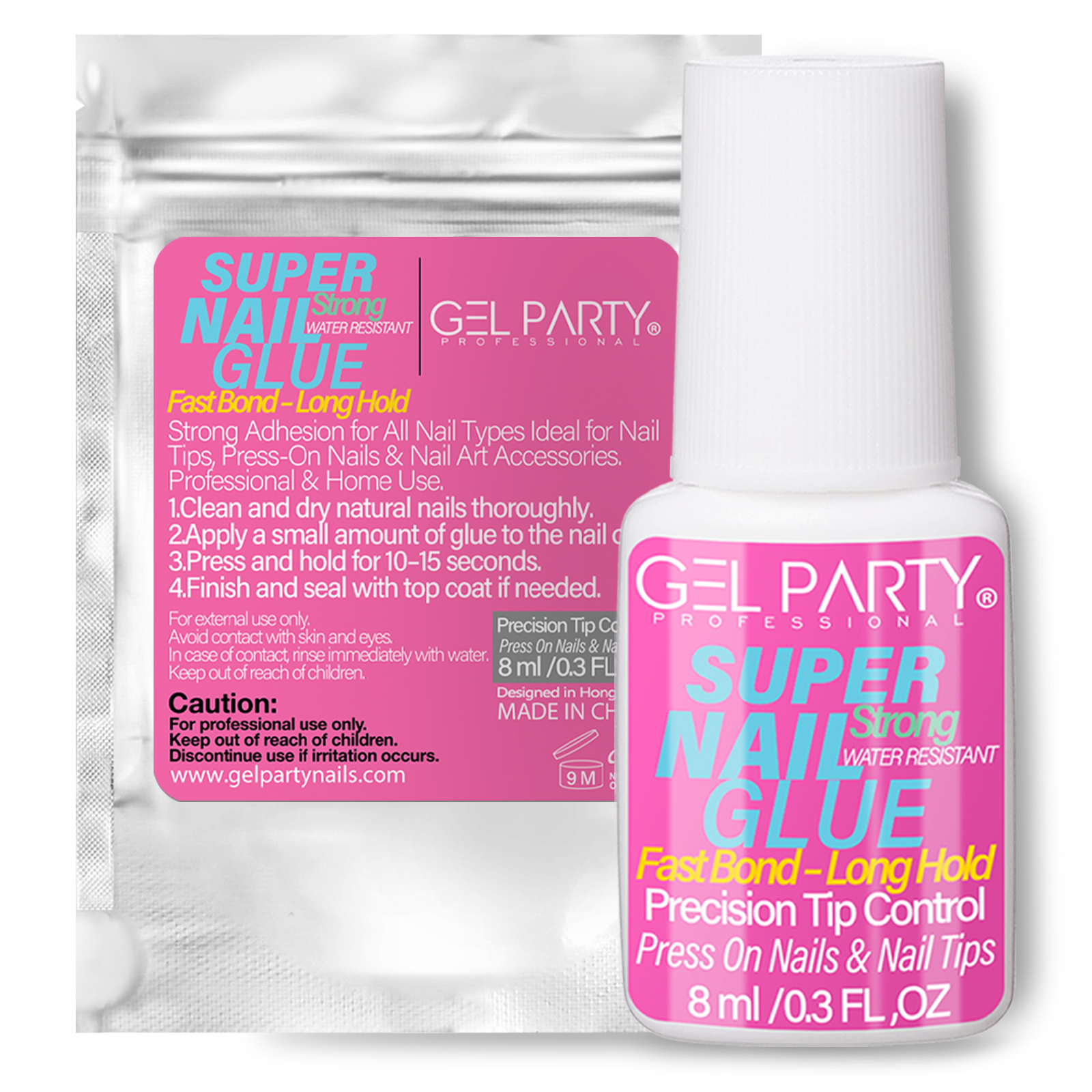 GELPARTY Super Nail Glue 8ml – Brush-On Adhesive for Press-On Nails